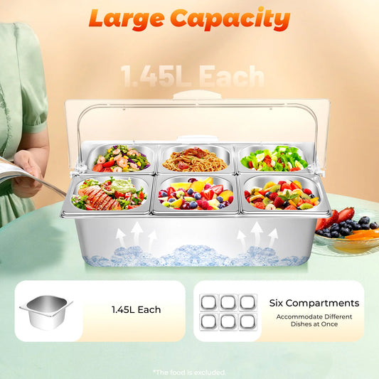 Bymaocar Countertop Food Container 6 Pans Condiment Dispenser Salad Dressing