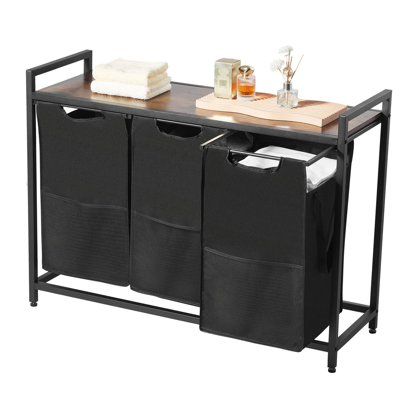 SucceBuy Dual Compartment Laundry Sorter With Metal Frame