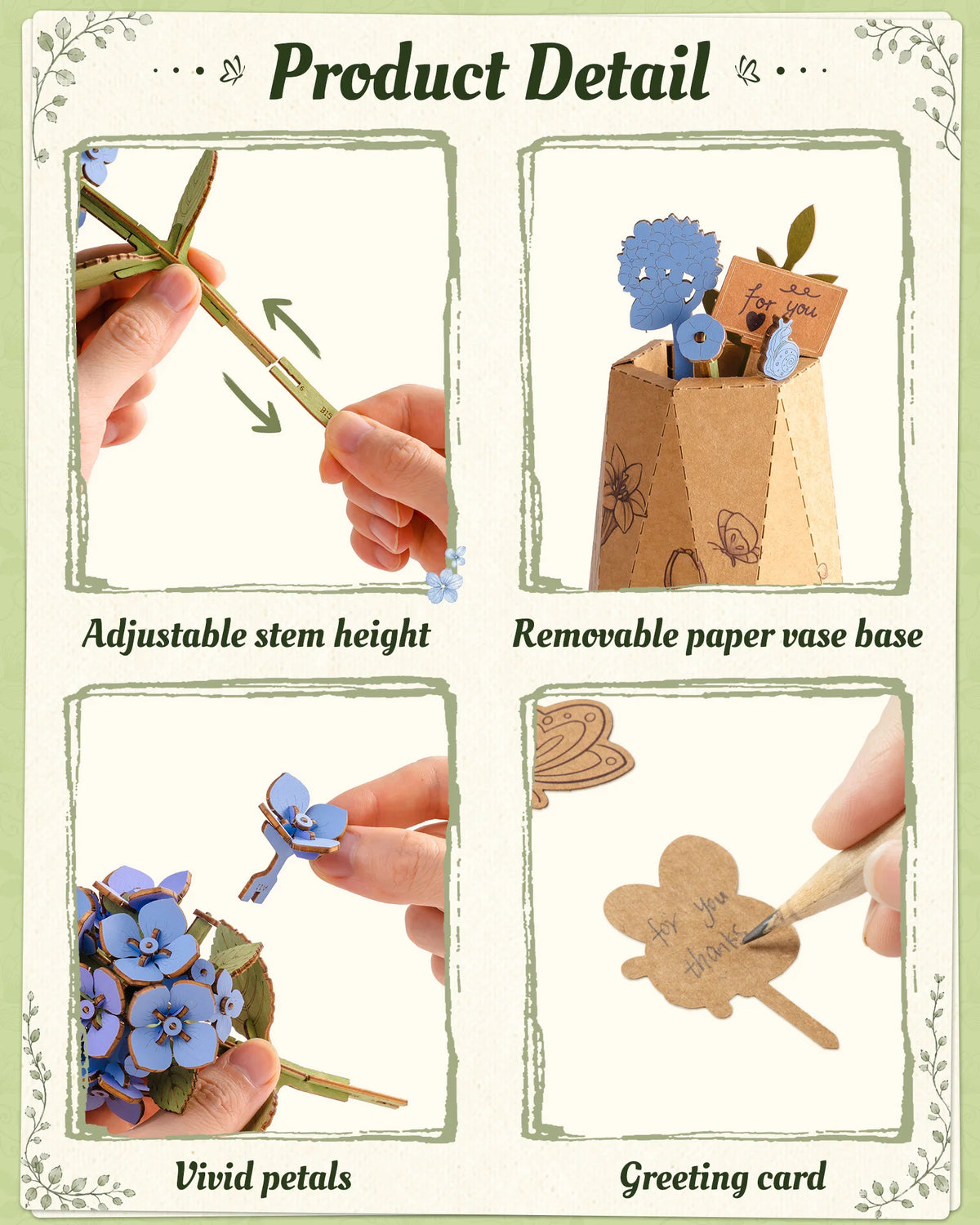 Rolife Wooden Flower 3D Puzzle DIY Craft Kit Home Decor