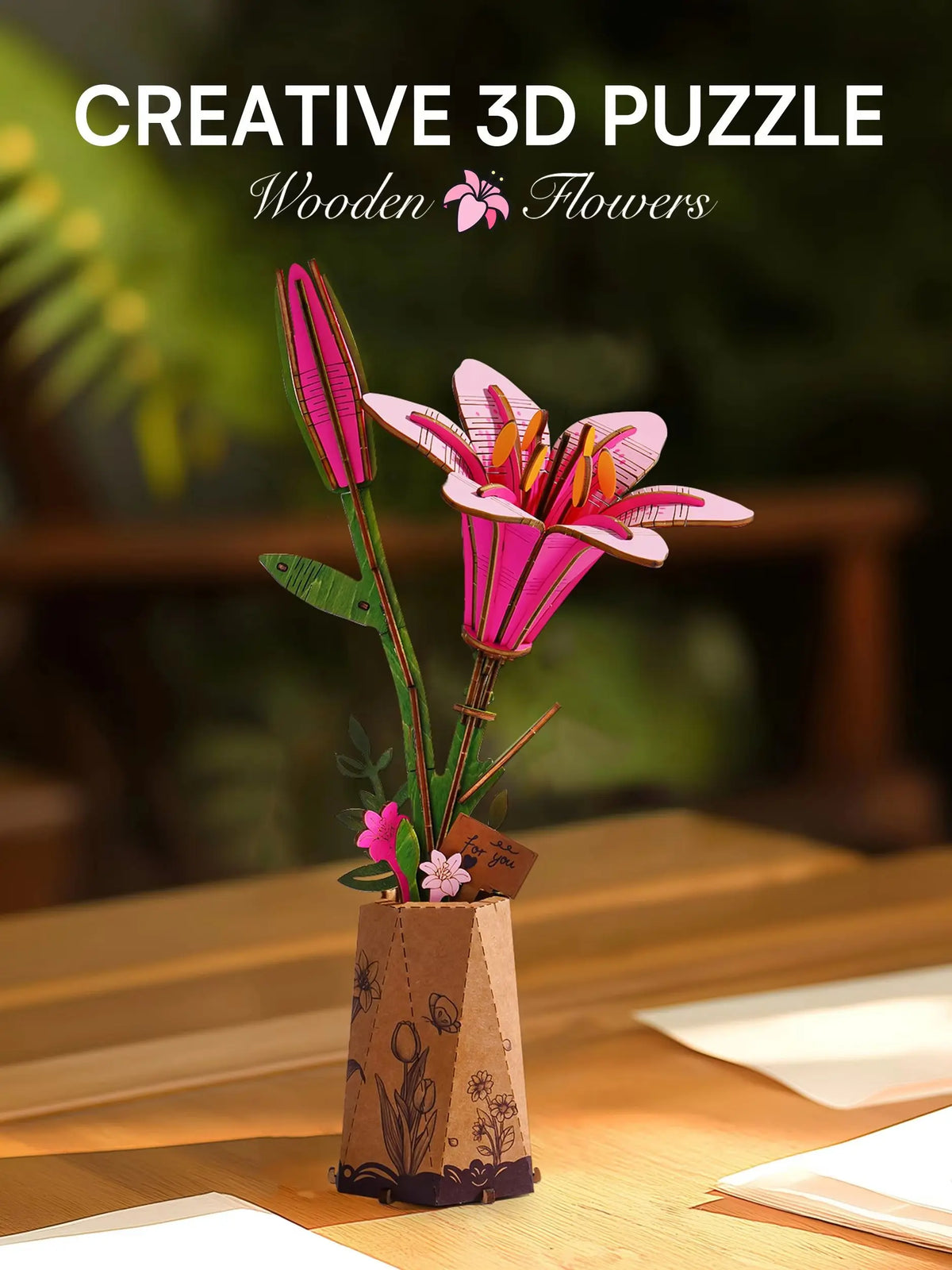 Rolife Wooden Lily Flower 3D Puzzle DIY Bouquet Building Kit
