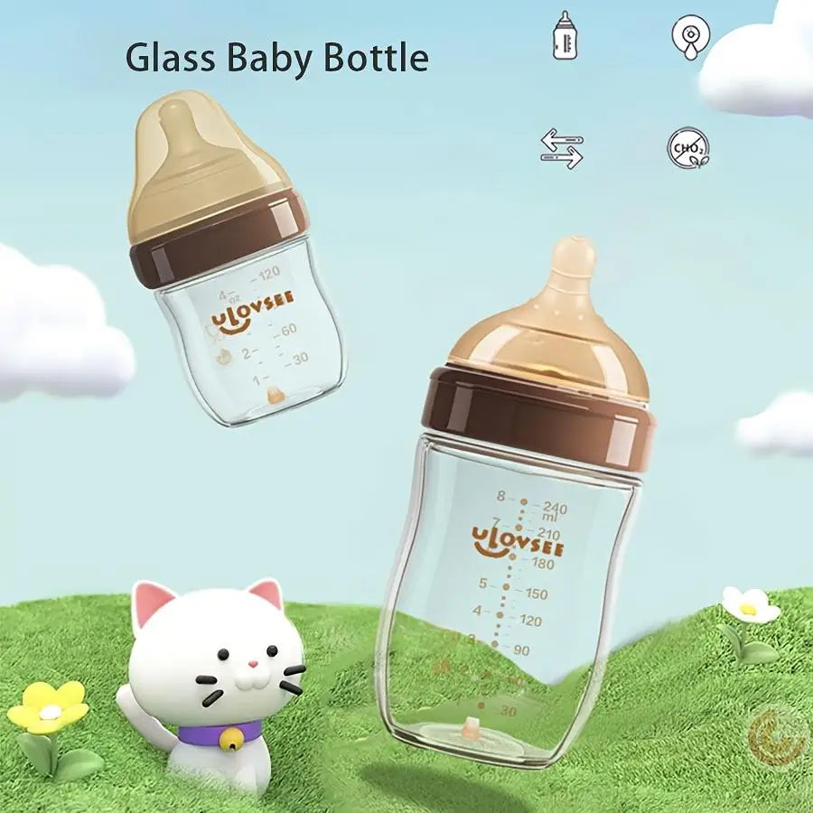 High Borosilicate Glass Baby Bottle Wide Neck Feeding Bottle Valve