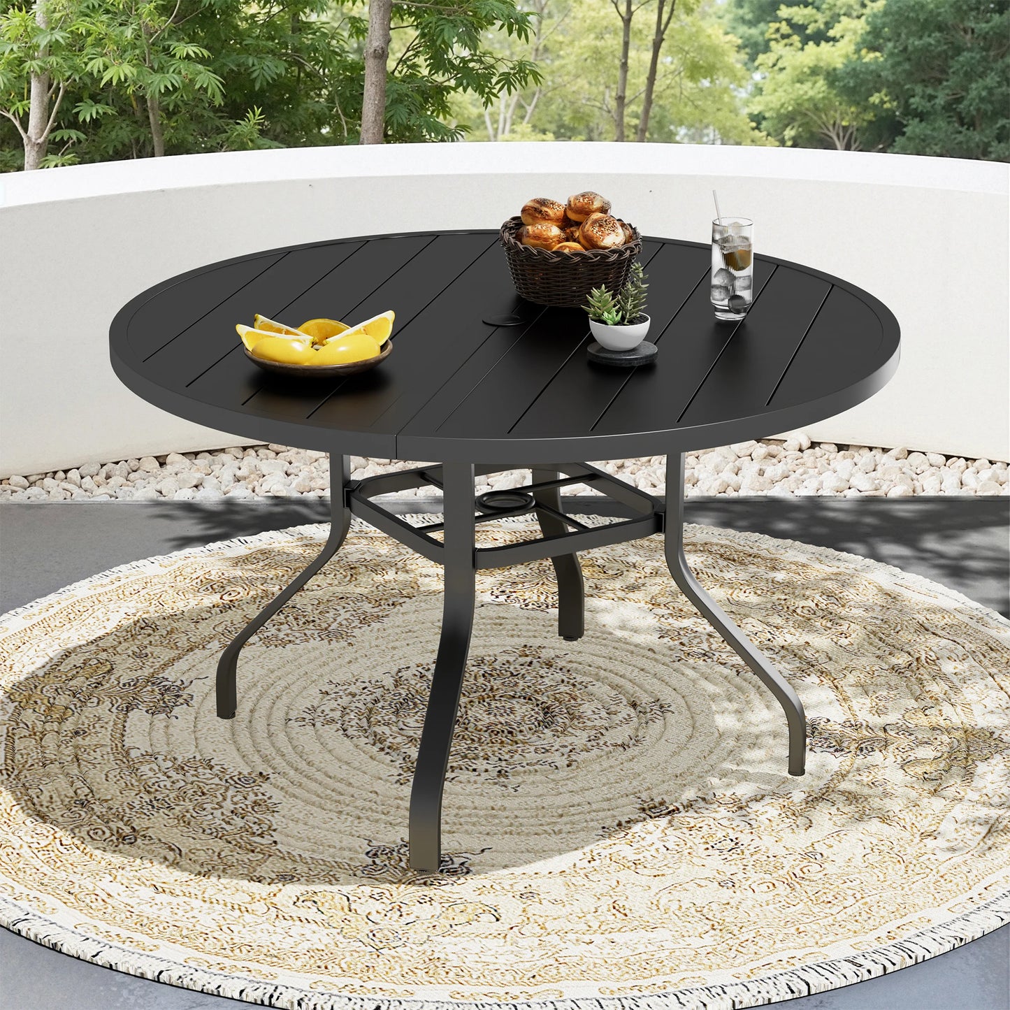 FARINI Round Outdoor Patio Metal Table With Umbrella Hole