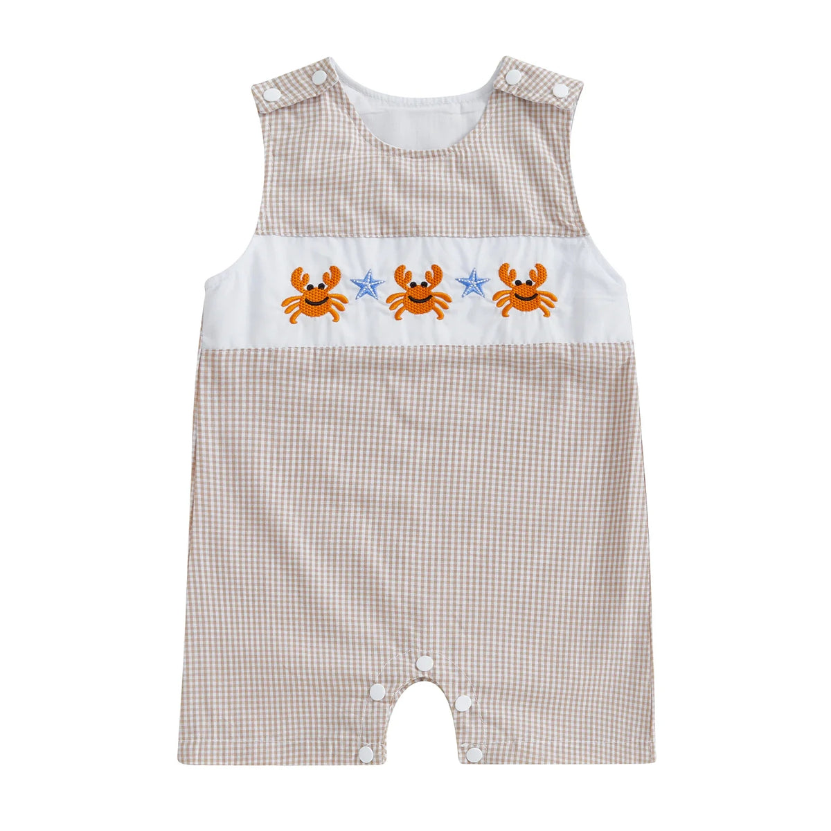 Embroidered Cotton Baby Romper With Sleeveless Button Front