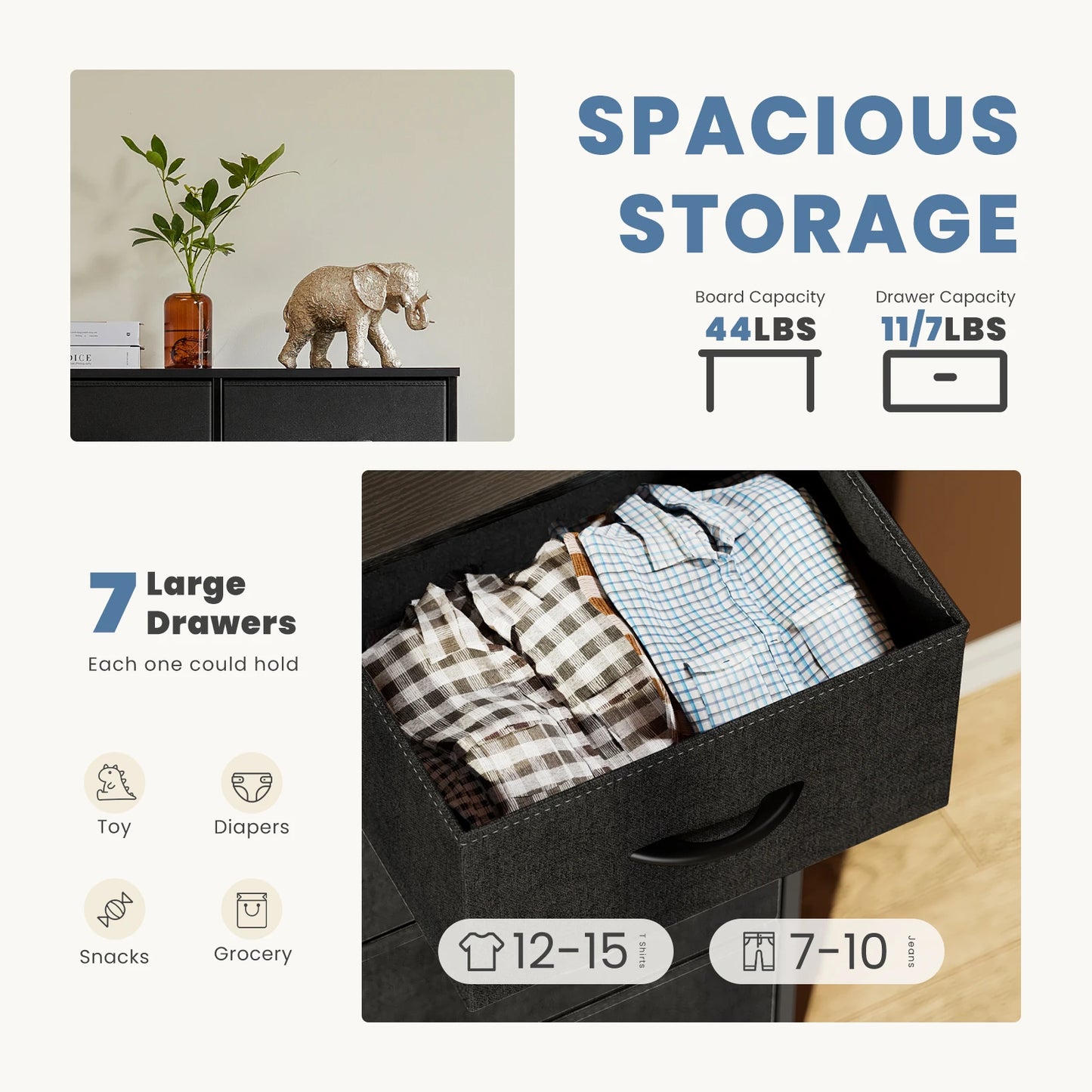 JHK Modern Minimalist 7 Drawer Bedroom Wardrobe Clothes Storage Organizer