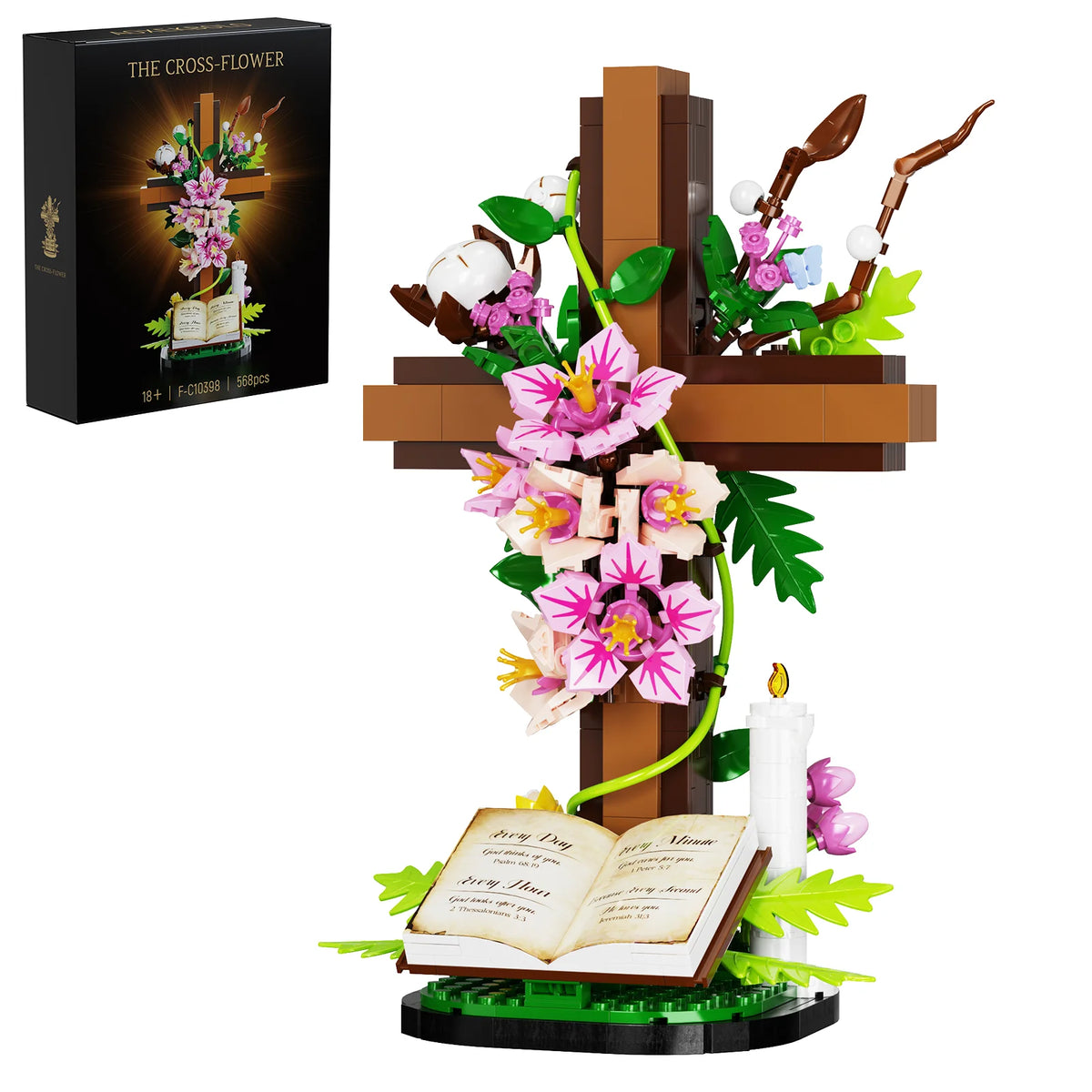 BuildMoc Jesus Cross Flower Building Set Religious Blocks Christian Gift