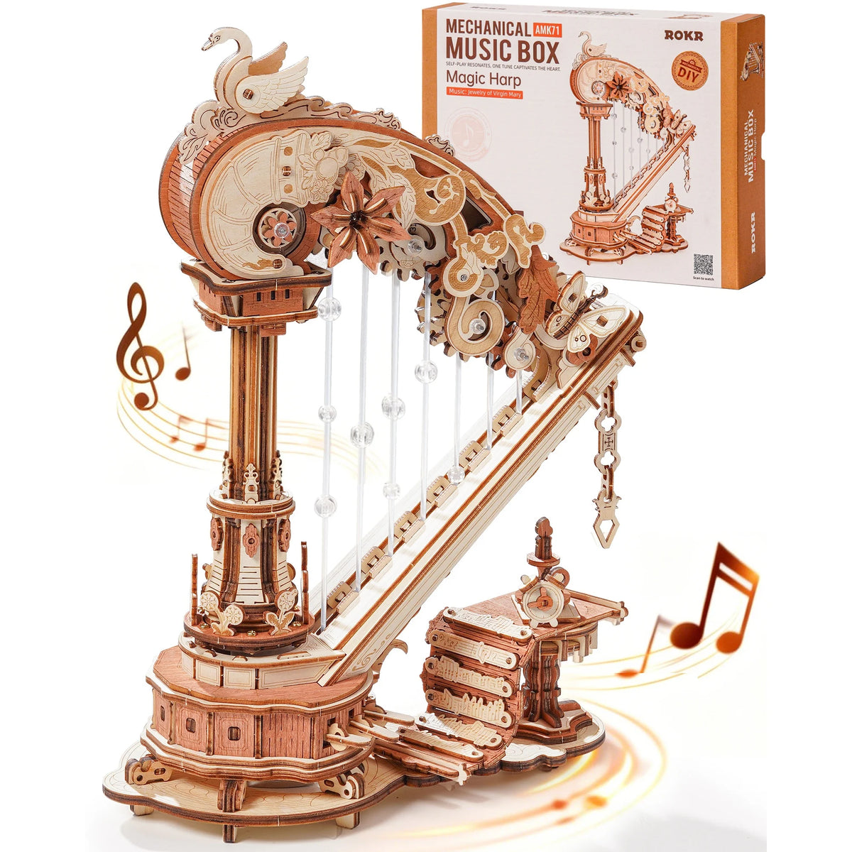 ROKR Magic Harp Music Box Wooden DIY Mechanical Puzzle Kit
