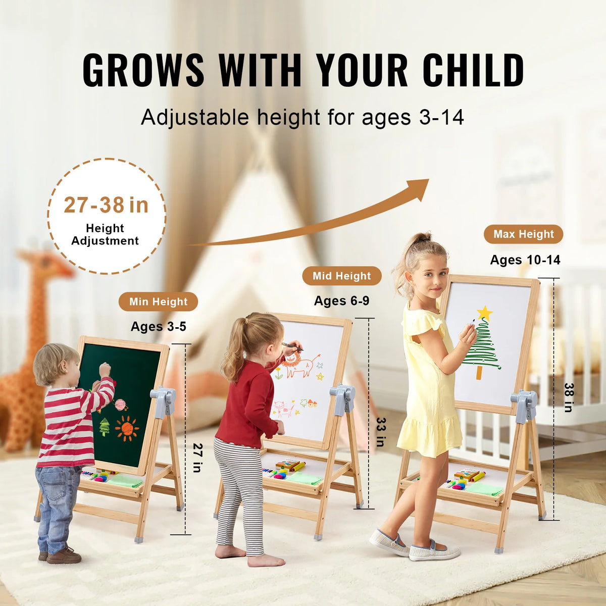 SucceBuy Magnetic Drawing Board Easel for Kids with Painting Accessories