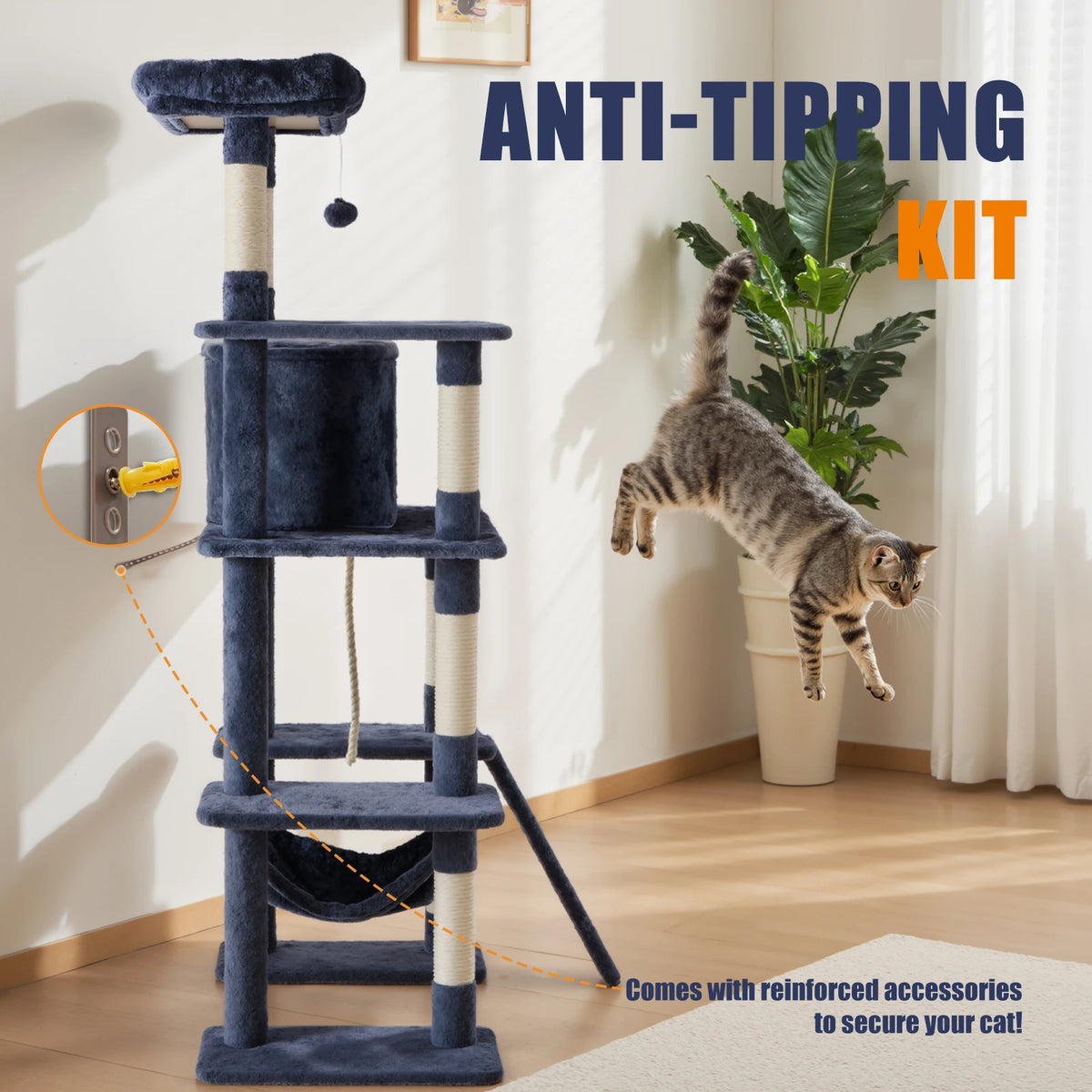 JHK Cat Tree Tall Multi Cat Climbing Tower Indoor Cats