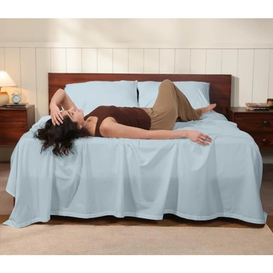 Cotton Percale Bed Sheets With Breathable Cooling And Deep Pockets Embroidered