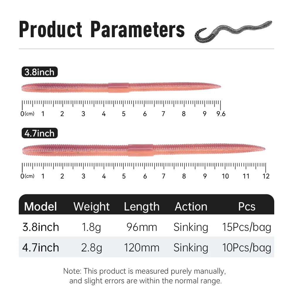 Kingdom Earthworm Sinking Soft Fishing Lures For Bass