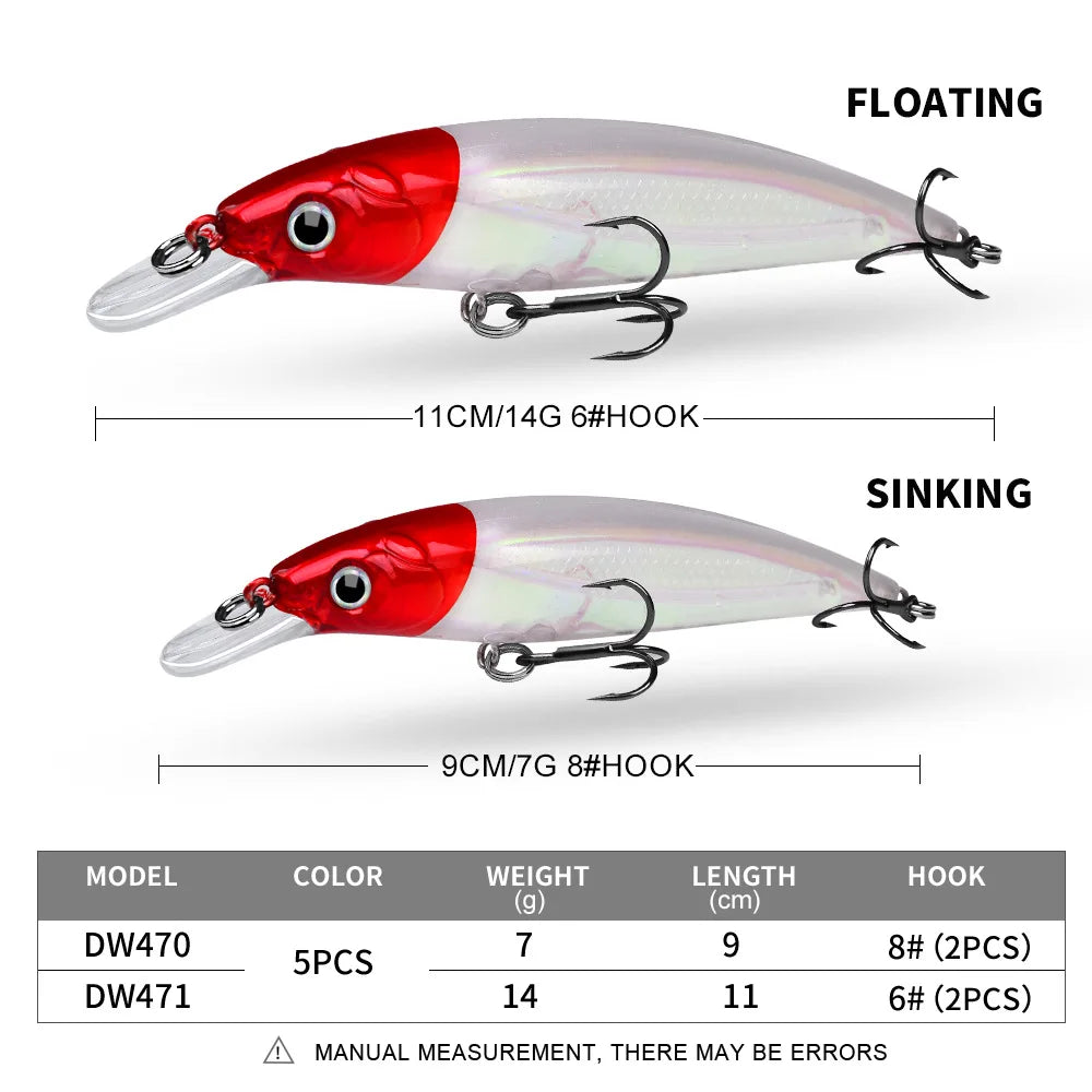 Dutriux Minnow Hard Bait Set Slow Sinking Crankbait Tackle