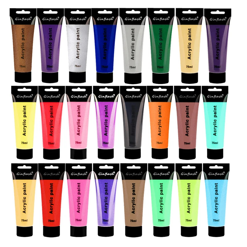 Ginflash 24 Color Acrylic Paint Set For Canvas And Paper
