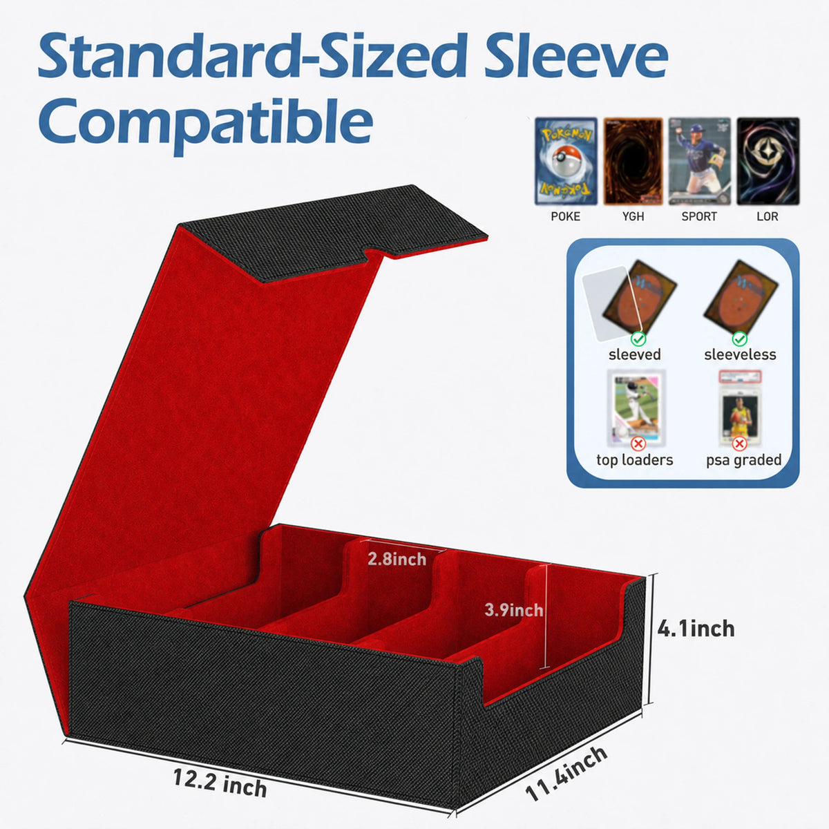 Trading Card Storage Box With Magnetic PU Leather Case