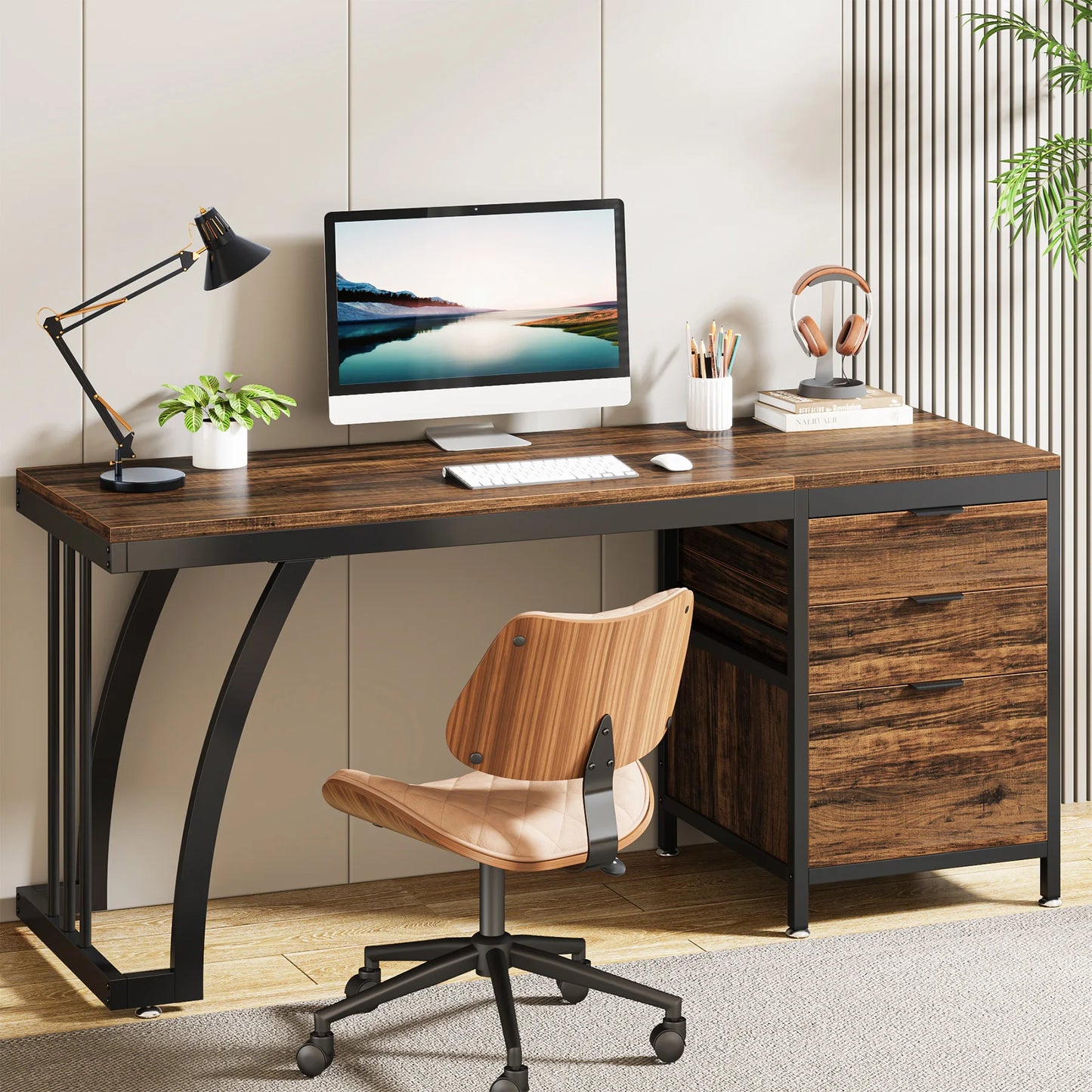 Tribesigns Industrial Wooden Computer Desk Workstation