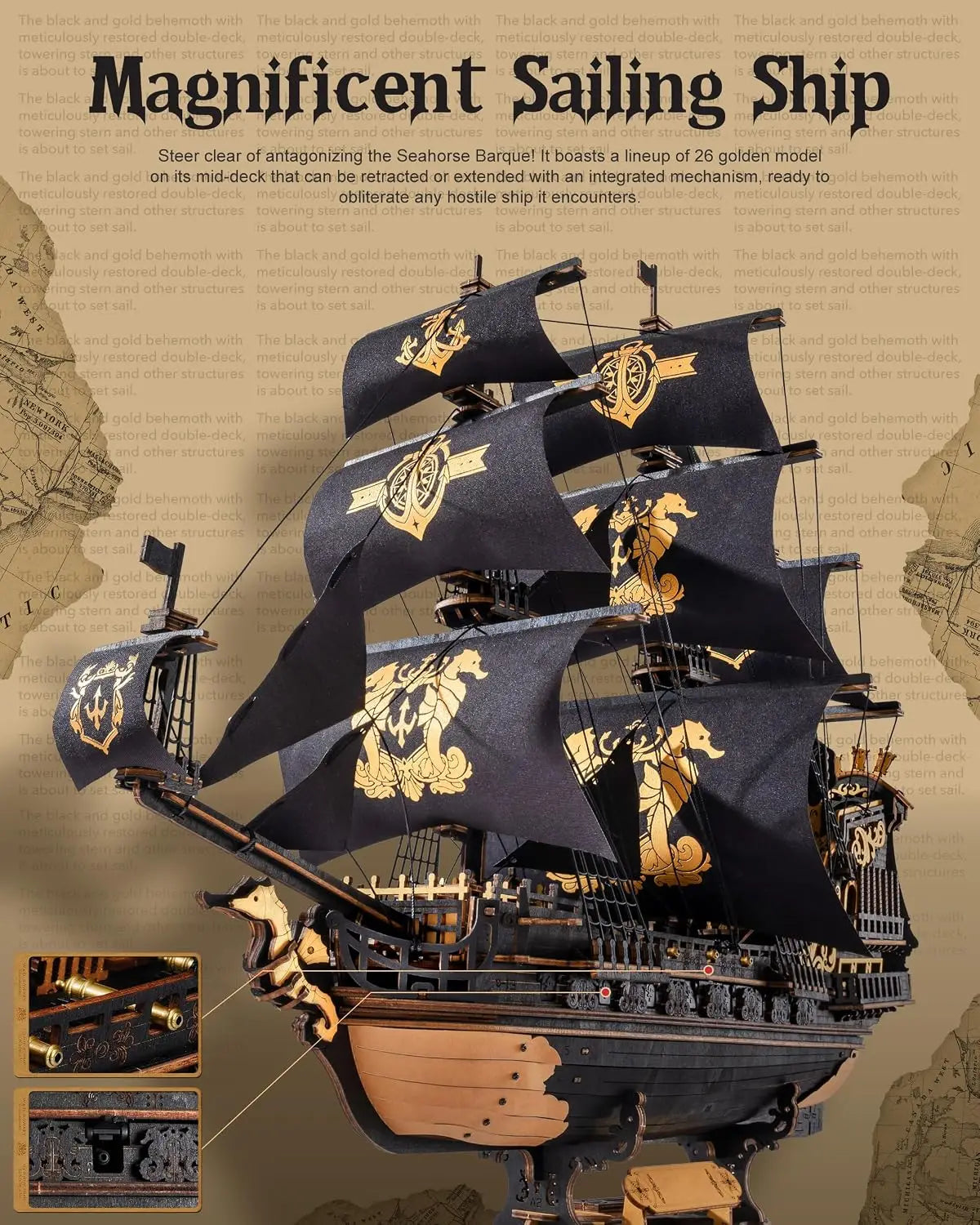 Robotime 3D Wooden Seahouse Barque Model Building Kit
