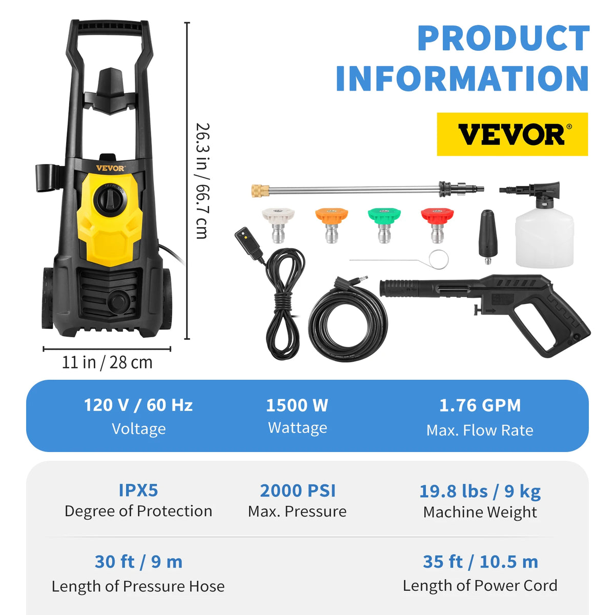 VEVOR 1500W High Pressure Car Washer With Spray Gun