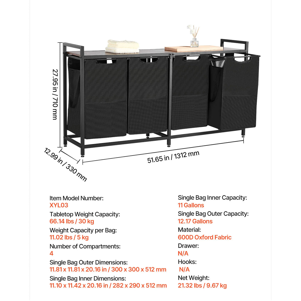 SucceBuy Dual Compartment Laundry Sorter With Metal Frame