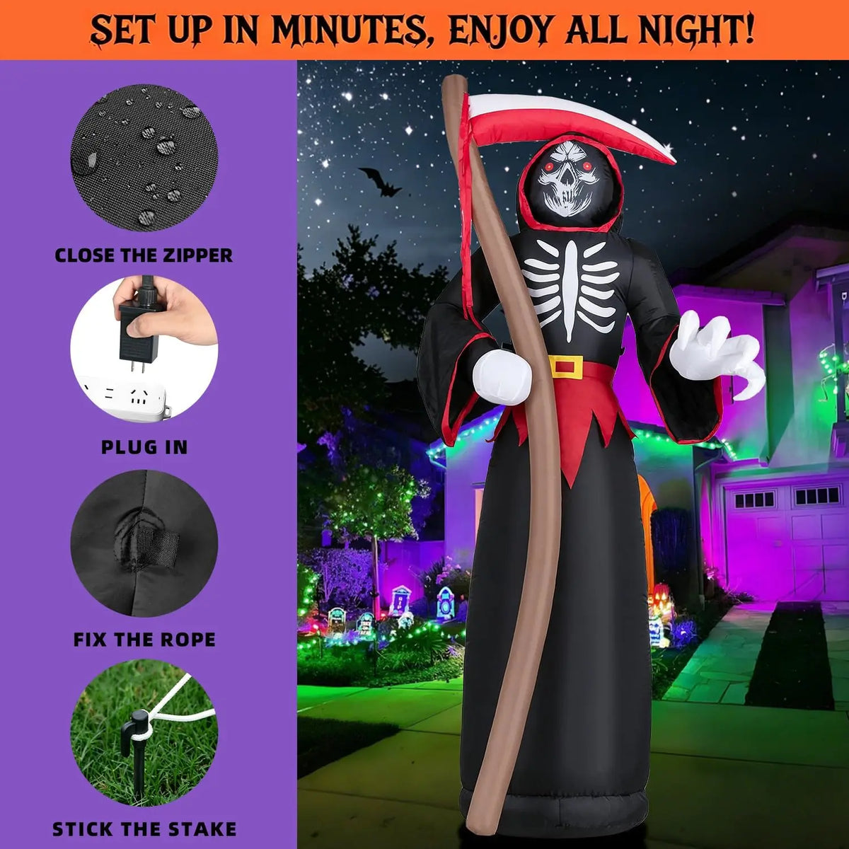 Giant 8FT High Concerned Halloween Outdoor Grim Reaper Yard Inflation