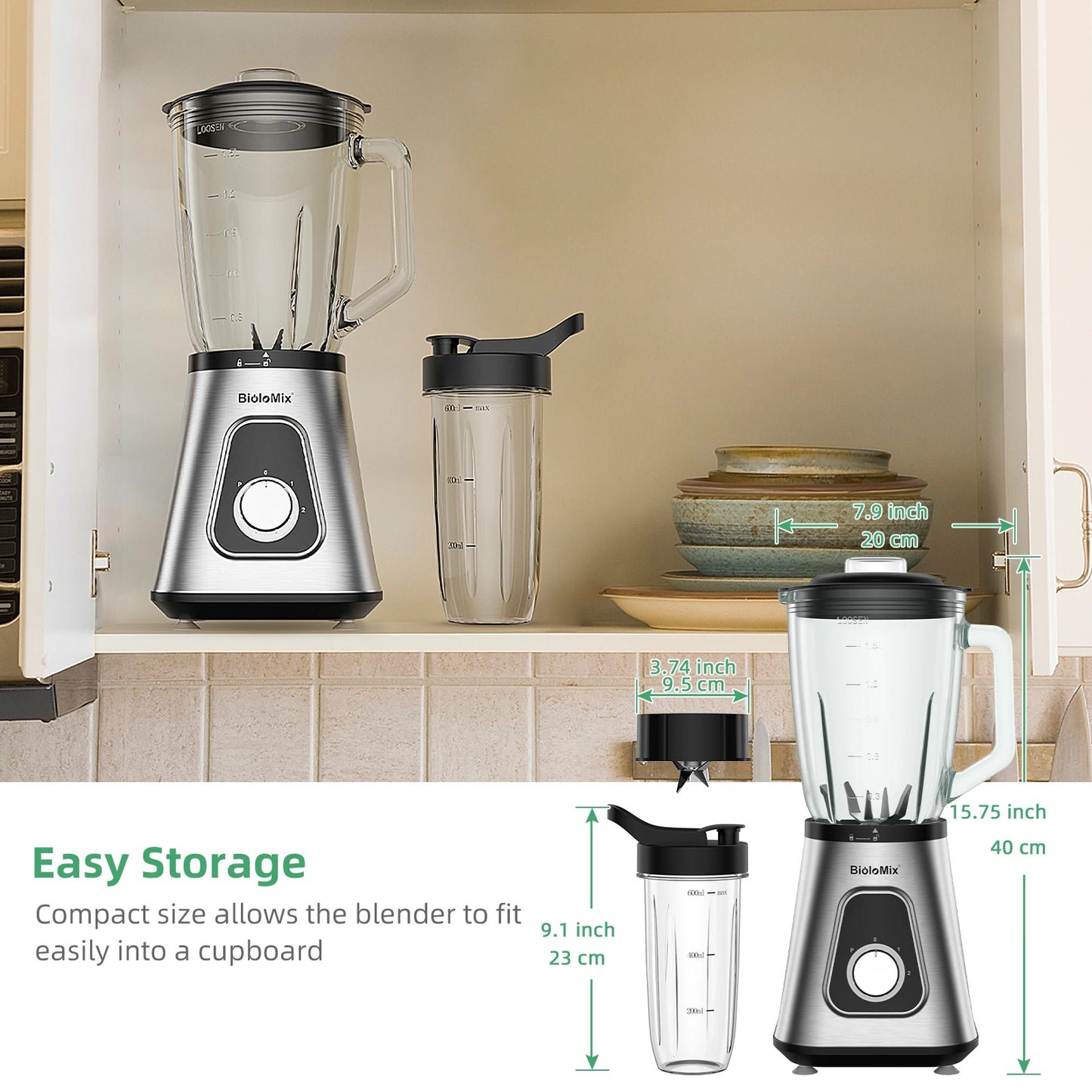 Biolomix 1300W Smoothie Blender With Glass Jar And Ice Crushing