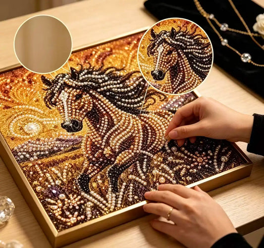 Running Horse Diamond Painting Kit With Pearl Crystal Rhinestones