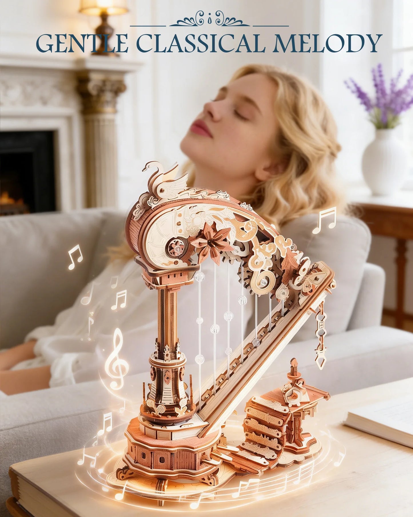 ROKR Magic Harp Music Box Wooden DIY Mechanical Puzzle Kit