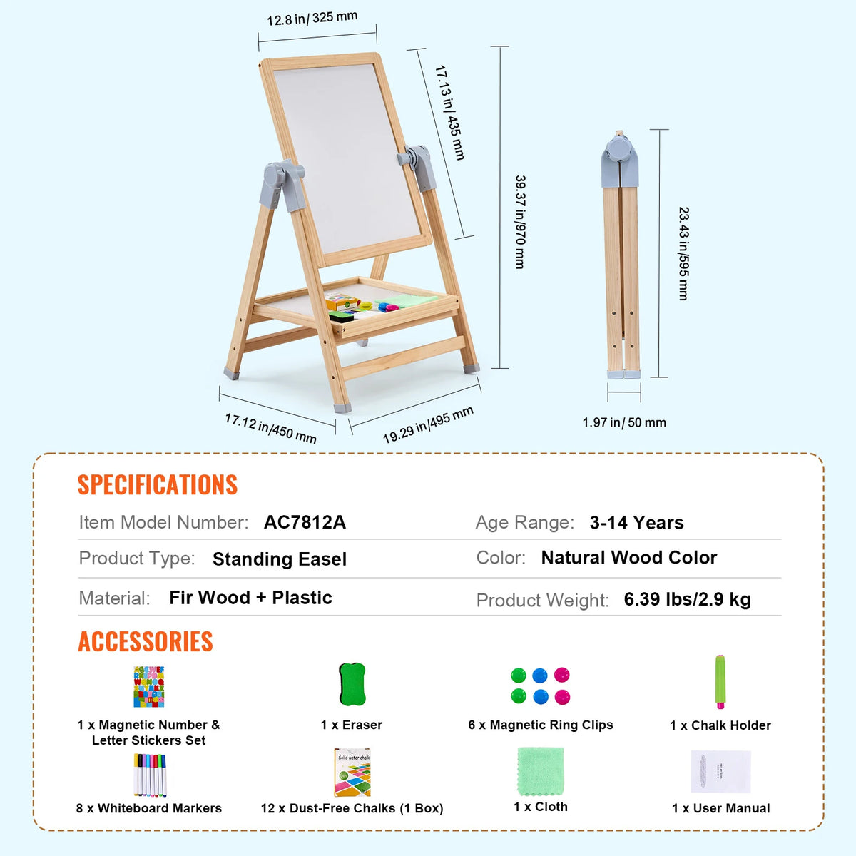 SucceBuy Standing Magnetic Drawing Board WordPad Art Easel With Accessories