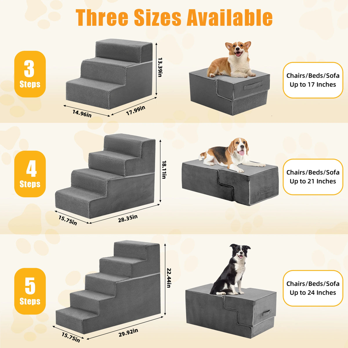 Heavy Duty Foam Dog Stairs Ramp With Non Slip Design