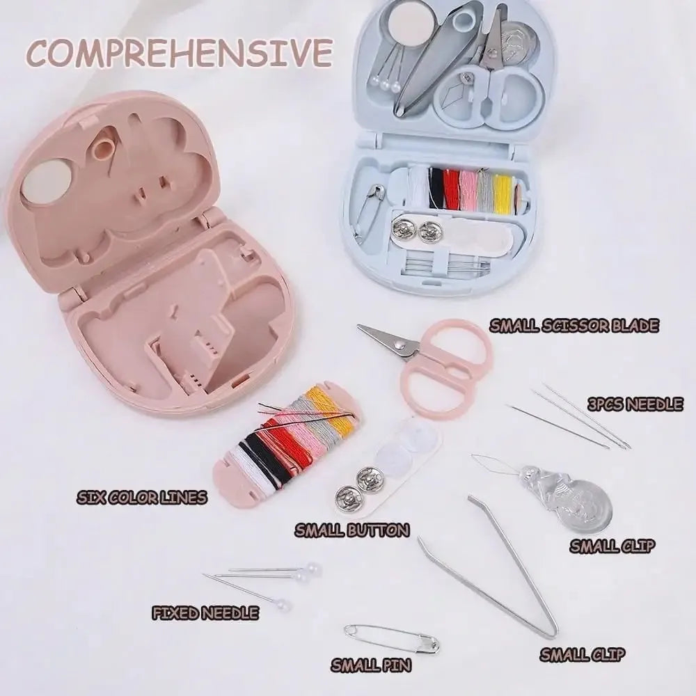 Adorable Pink Compact Sewing Kit For On The Go Repairs Plastic Tool Set