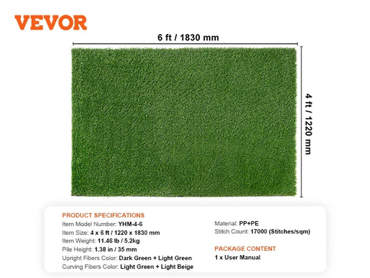 Artificial Grass Outdoor Rug With Drainage Holes For Patio Decor