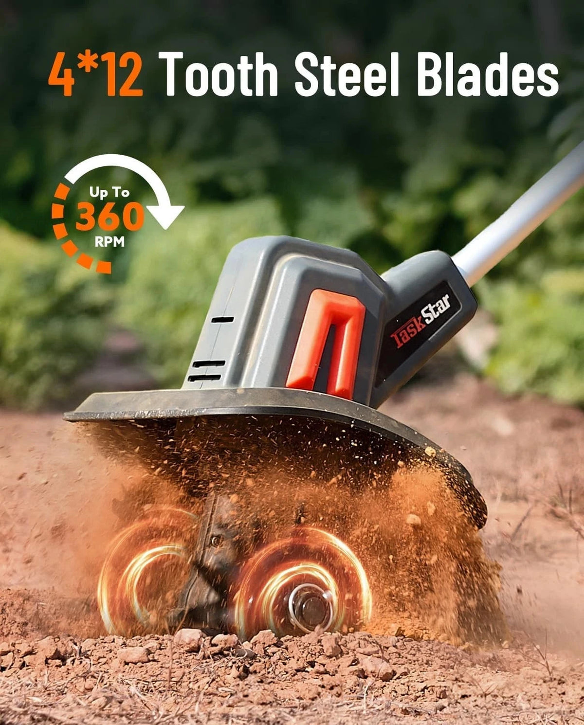 TaskStar Cordless Electric Tiller With Portable Soil Cultivator
