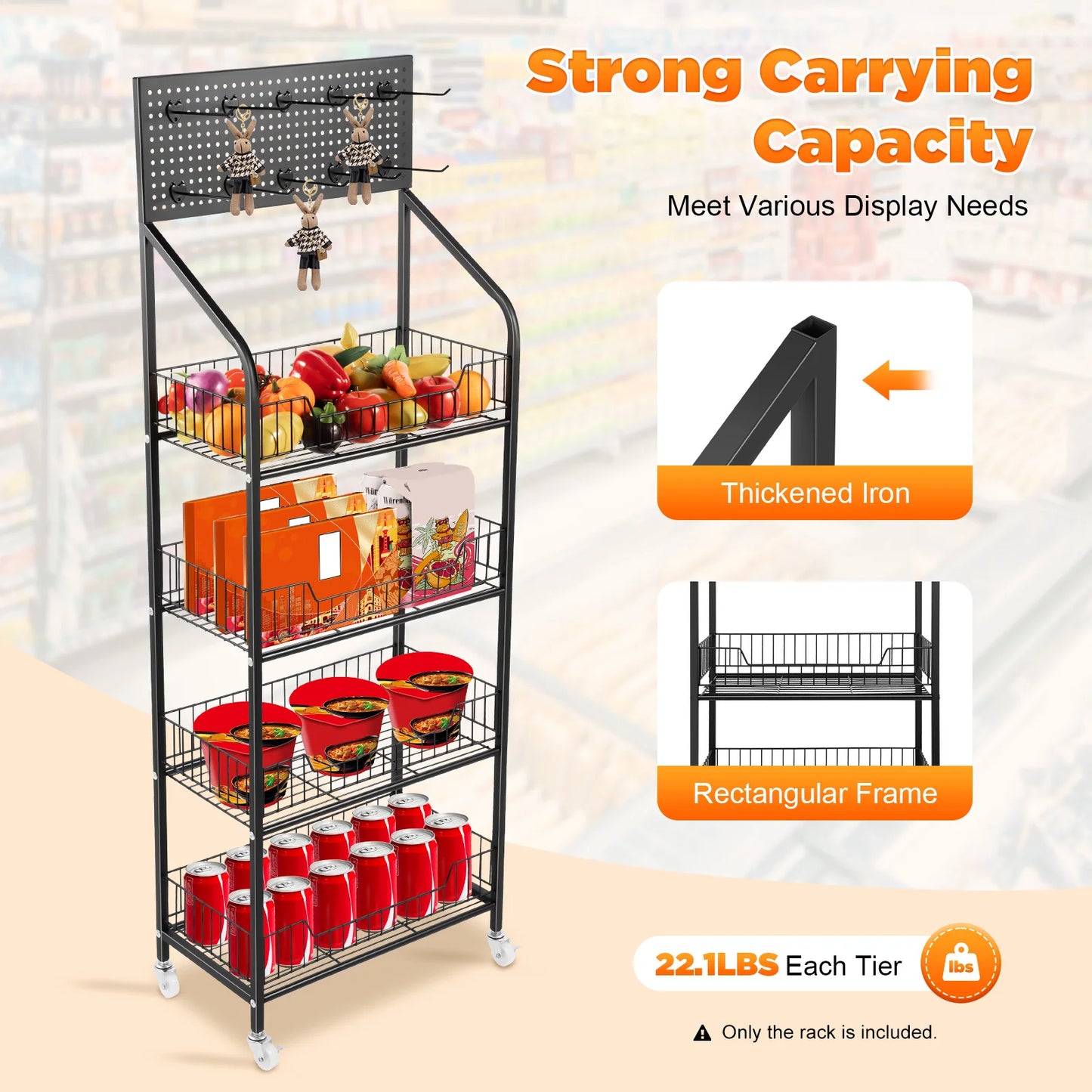 Bymaocar 4 Tier Metal Rolling Basket Display Storage Rack