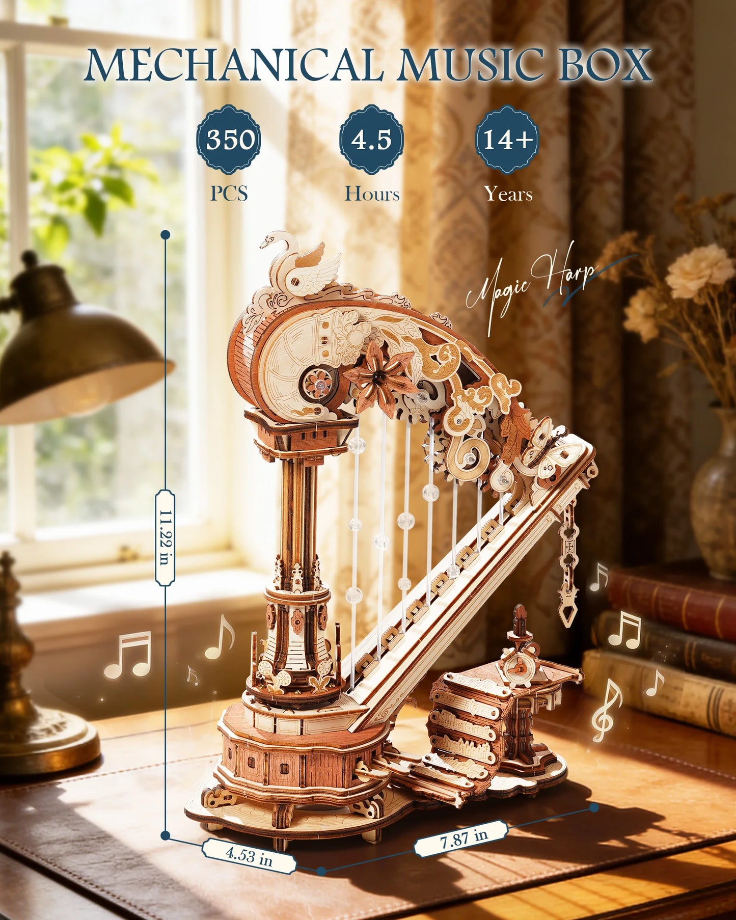 ROKR Magic Harp Music Box Wooden DIY Mechanical Puzzle Kit