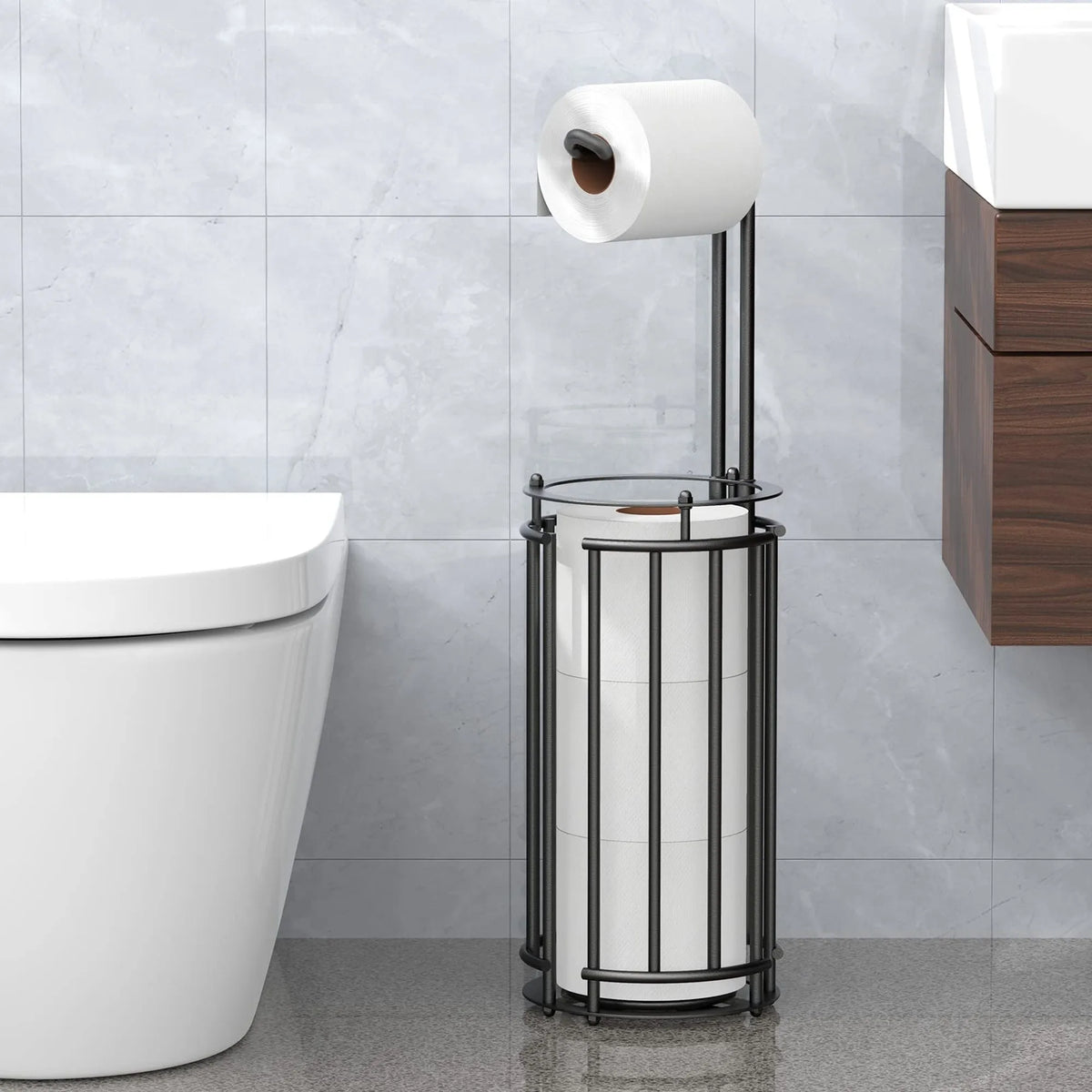 Tool-Free Freestanding Rust-Resistant Toilet Paper Holder Storage Rack