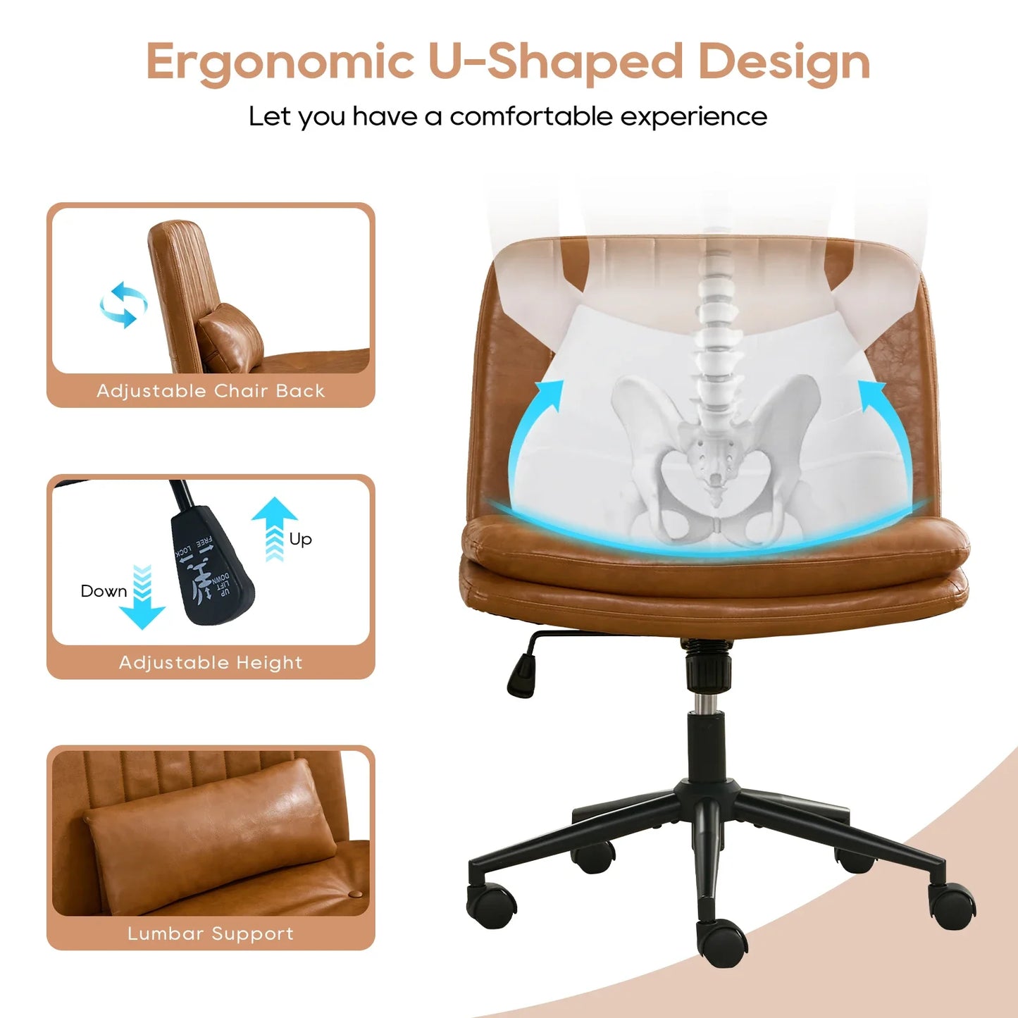 TCGBKAF Adjustable Swivel Desk Chair With Lumbar Pillow