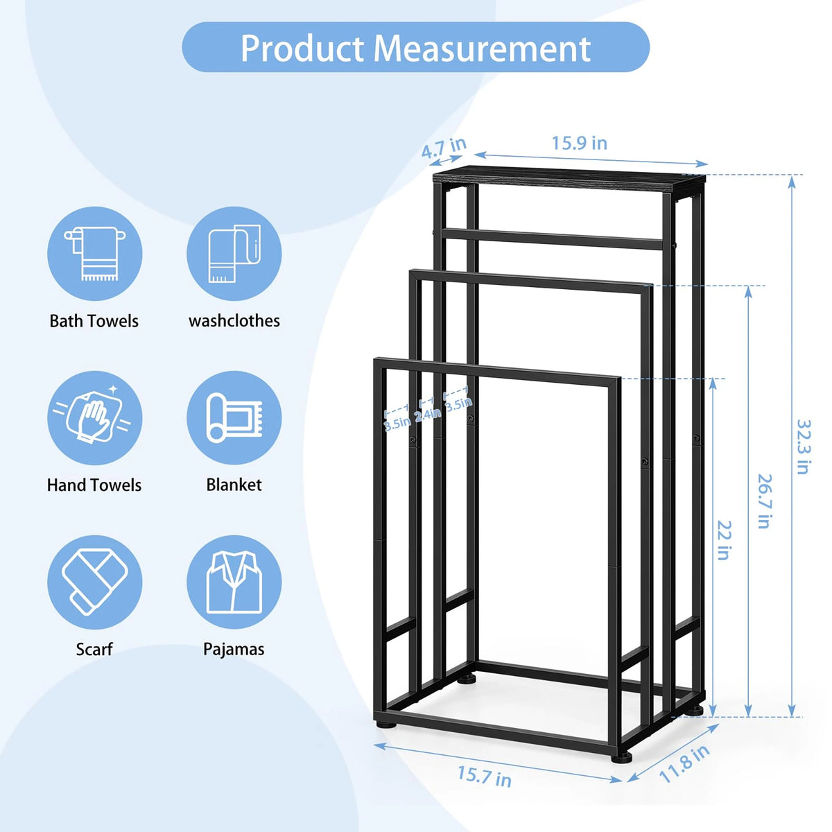 Three Tier Freestanding Stainless Steel Towel Rack With Ventilated Design