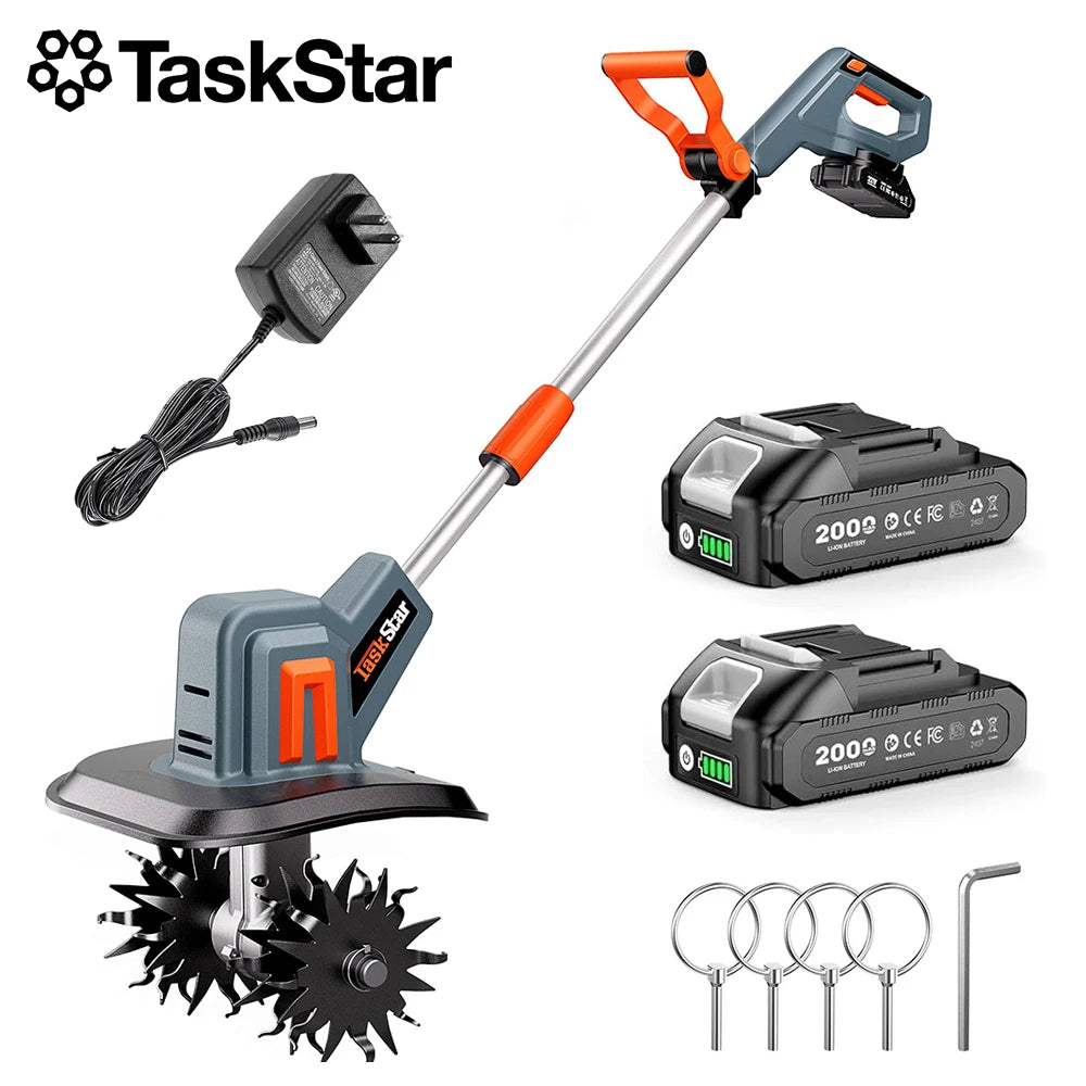 TaskStar Cordless Electric Tiller With Portable Soil Cultivator