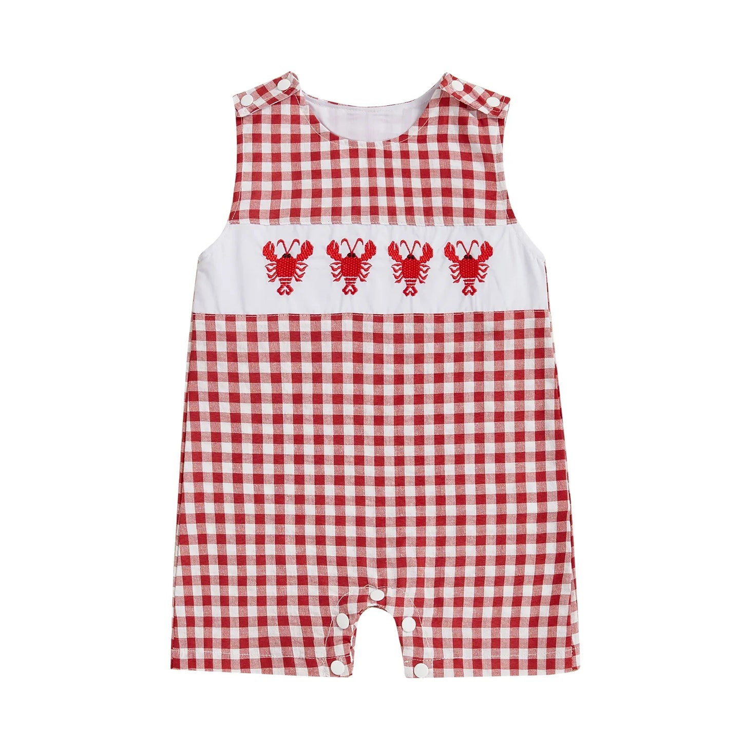 Embroidered Cotton Baby Romper With Sleeveless Button Front