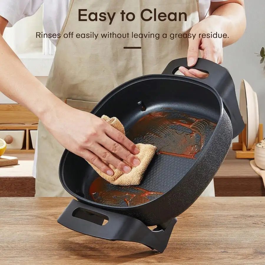 XMSJ Nonstick Electric Skillet With Glass Lid And Thermostat