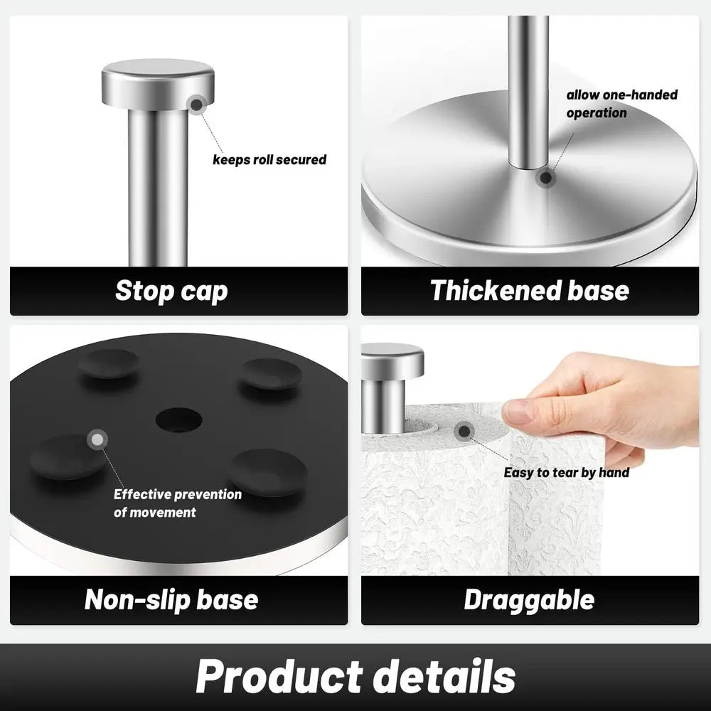 Stainless Steel Paper Towel Holder Countertop With Weighted Base Suction Cups