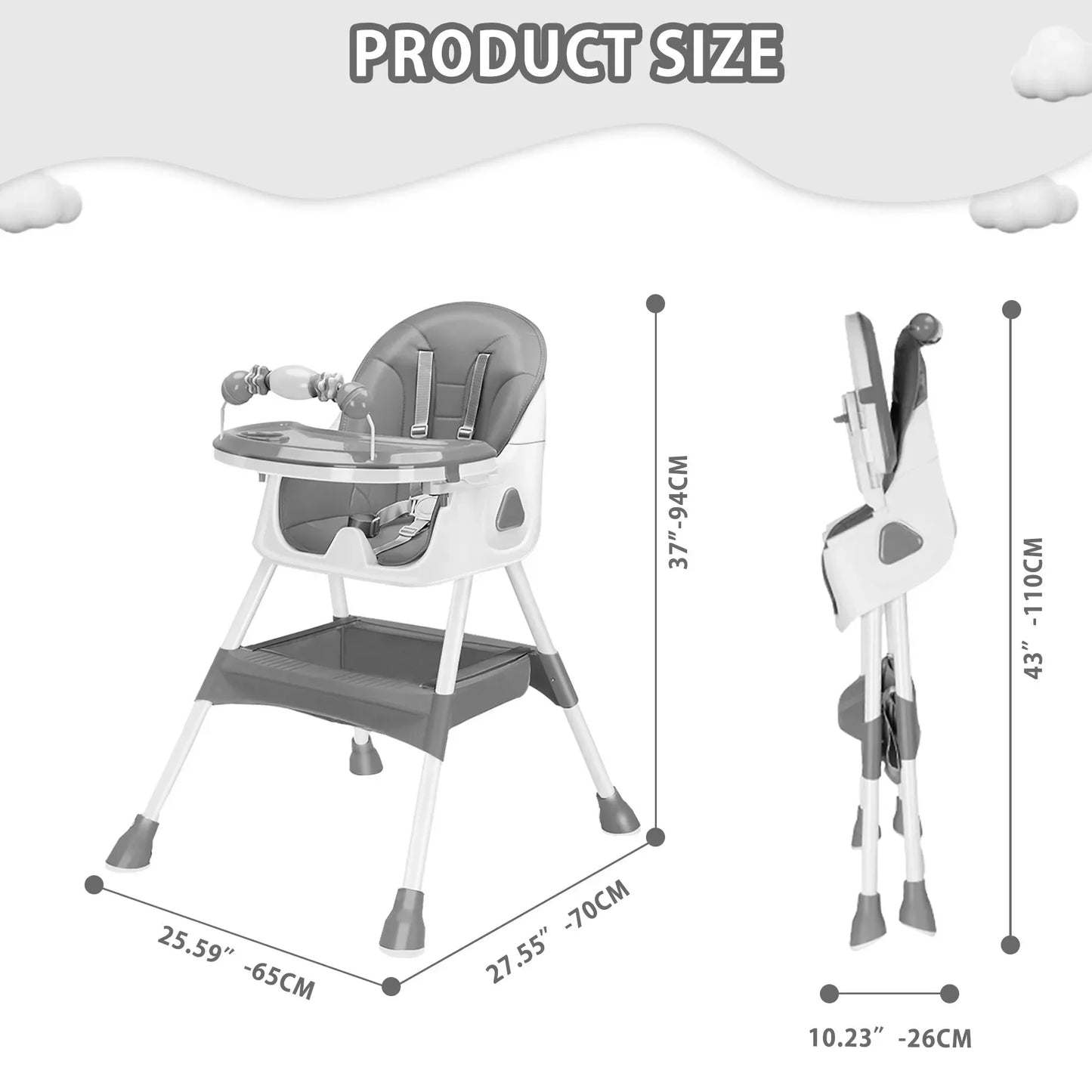 Foldable Baby High Chair E500 With Anti Slip Tray Pad