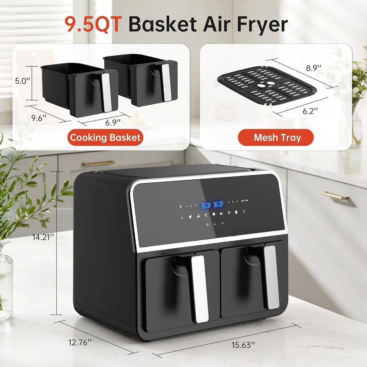 Dual Basket Ceramic Air Fryer With Smart Finish Digital Touchscreen