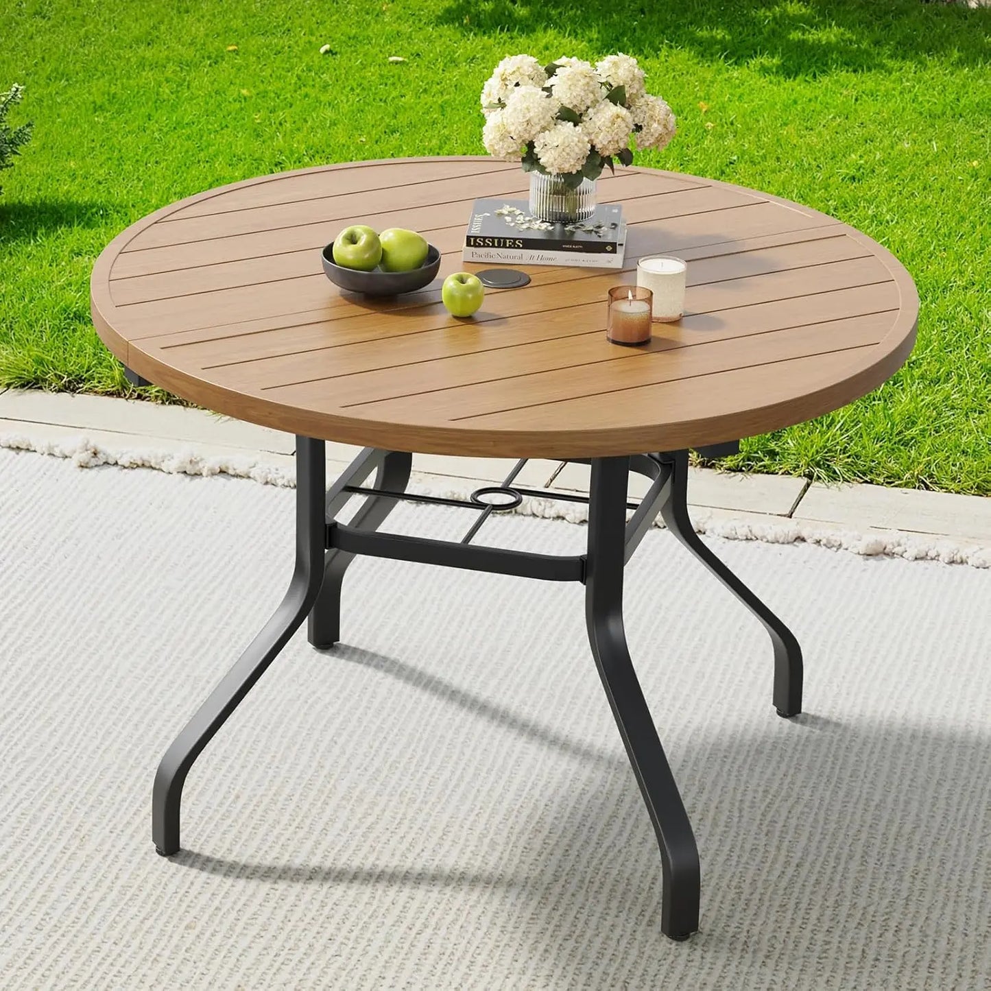 FARINI Round Outdoor Patio Metal Table With Umbrella Hole
