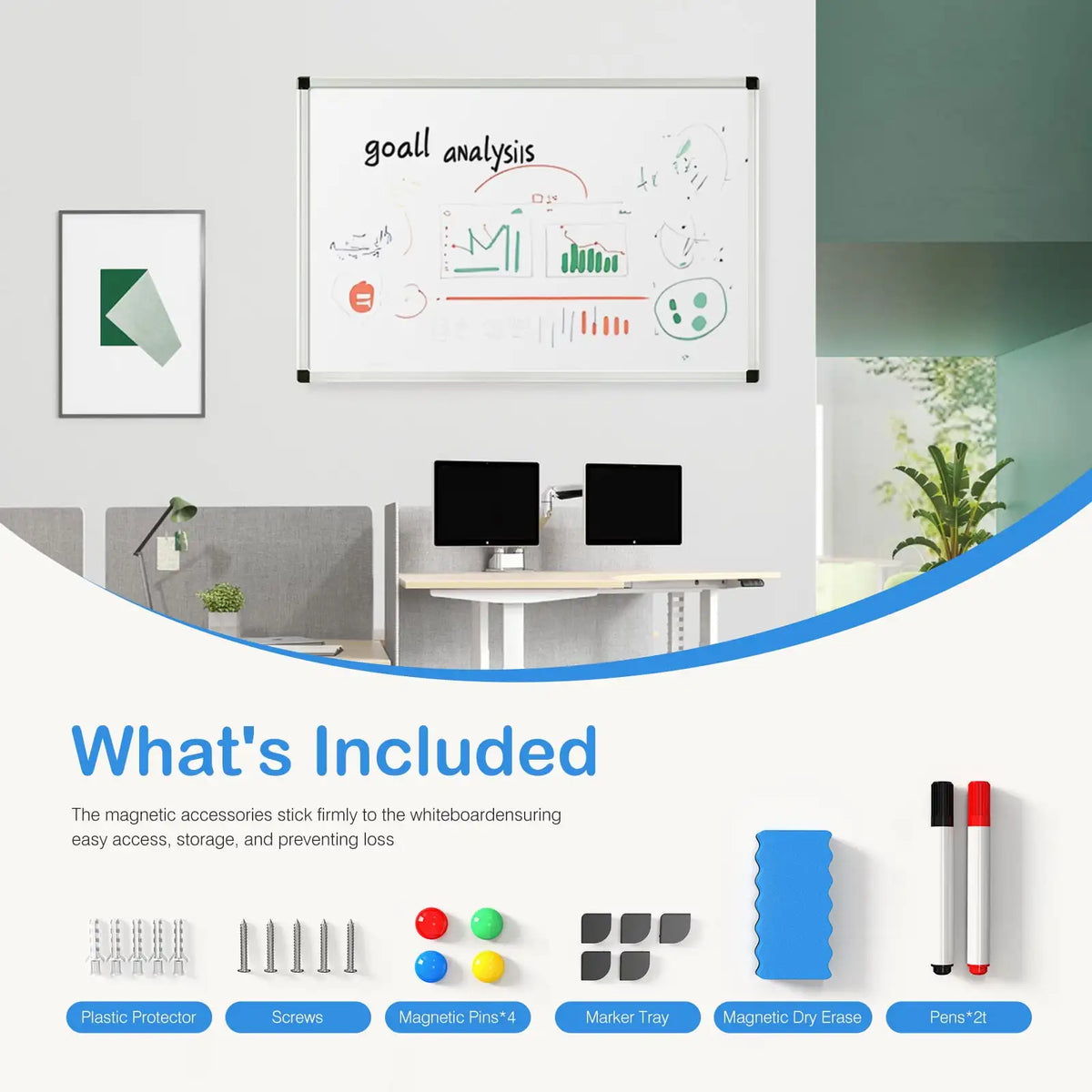 Magnetic Dry Erase Whiteboard With Aluminum Frame For Walls