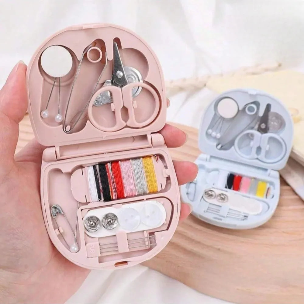 Adorable Pink Compact Sewing Kit For On The Go Repairs Plastic Tool Set