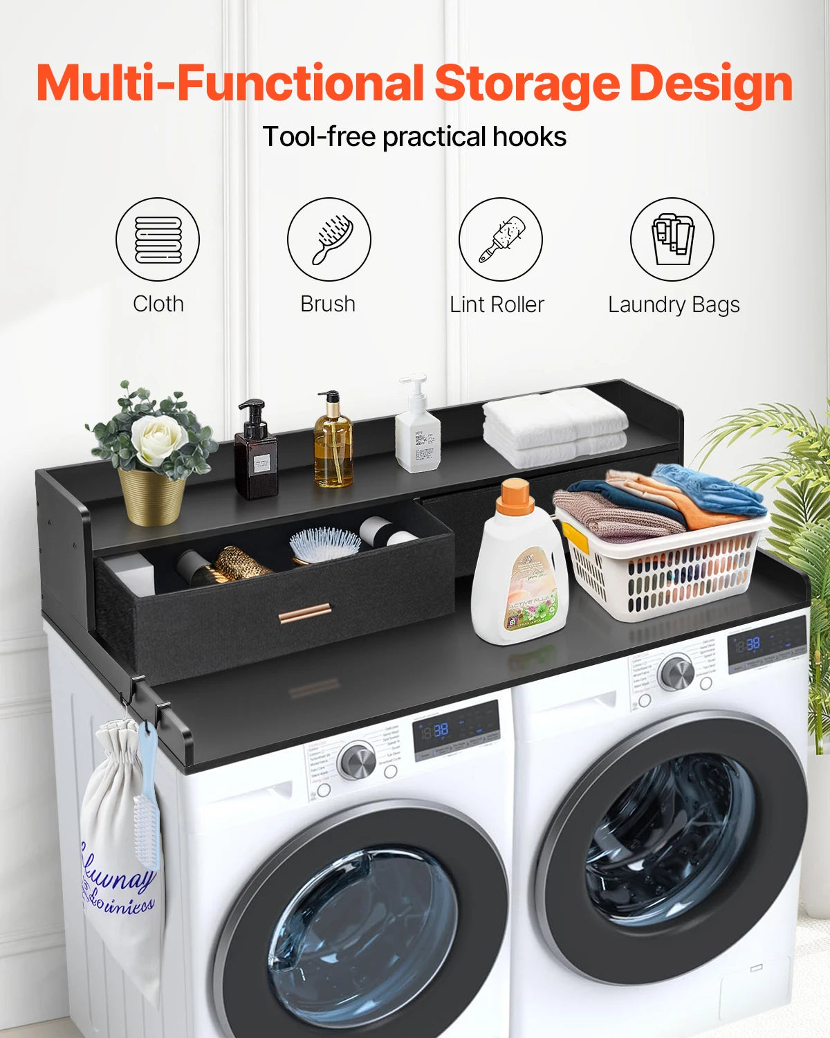 SucceBuy Washer Dryer Countertop With Open Shelf For Laundry Rooms