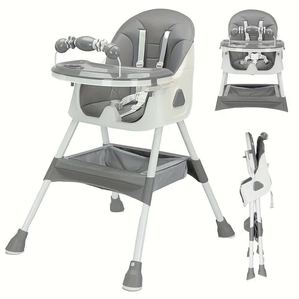 PIORLADO Foldable Baby High Chair With Tray Anti Slip Pad Toy Rack