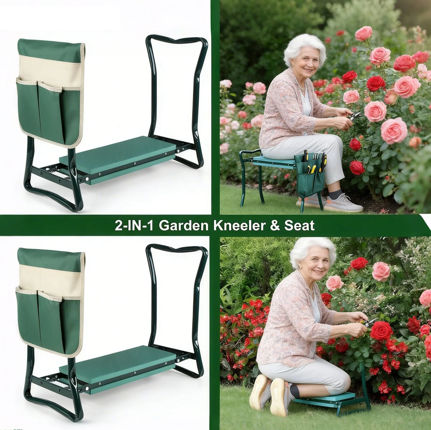 Foldable 2-In-1 Garden Kneeler And Seat With Tool Bag