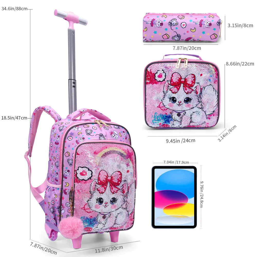 Bling Babies Kids Travel Backpack With Wheels Lunch Box Kit