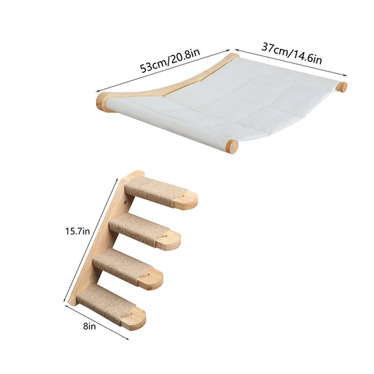 CWV Wall Mounted Cat Hammock With Sisal Scratcher Shelves