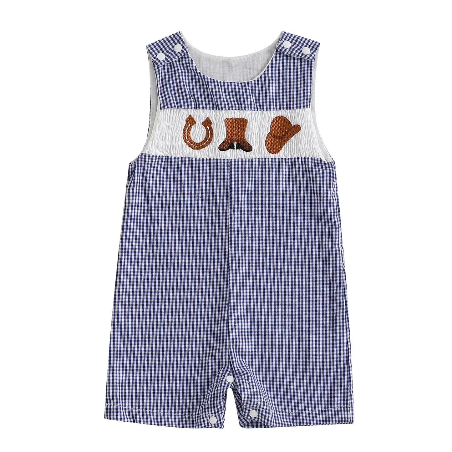Embroidered Cotton Baby Romper With Sleeveless Button Front